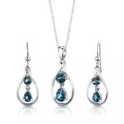 Sterling Silver 3.00 carats total weight Multishape London Blue Topaz Pendant Earrings Set