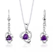 Sterling Silver 1.50 carats total weight Trillion Cut Amethyst Pendant Earrings Set