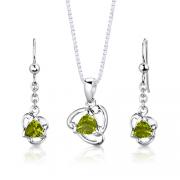 Sterling Silver 2.50 carats total weight Trillion Cut Peridot Pendant Earrings Set
