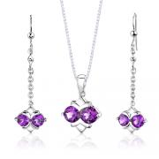 Sterling Silver 3.25 carats total weight Round Shape Amethyst Pendant Earrings Set