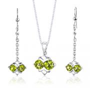 Sterling Silver 3.75 carats total weight Round Shape Peridot Pendant Earrings Set