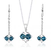 Sterling Silver 4.00 carats total weight Round Shape London Blue Topaz Pendant Earrings Set
