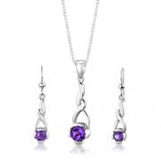 Sterling Silver 1.75 carats total weight Round Shape Amethyst Pendant Earrings Set