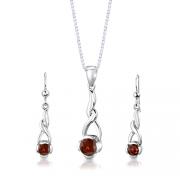 Sterling Silver 2.25 carats total weight Round Shape Garnet Pendant Earrings Set