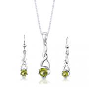 Sterling Silver 1.75 carats total weight Round Shape Peridot Pendant Earrings Set